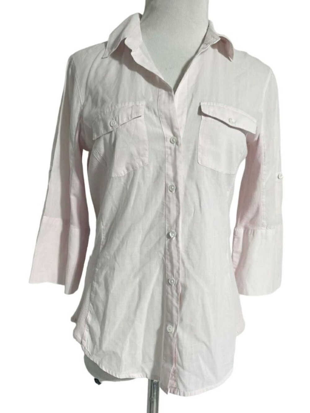 James Perse Size 3  Large Pink Top Blouse Collared Button Down Ribbed Sides